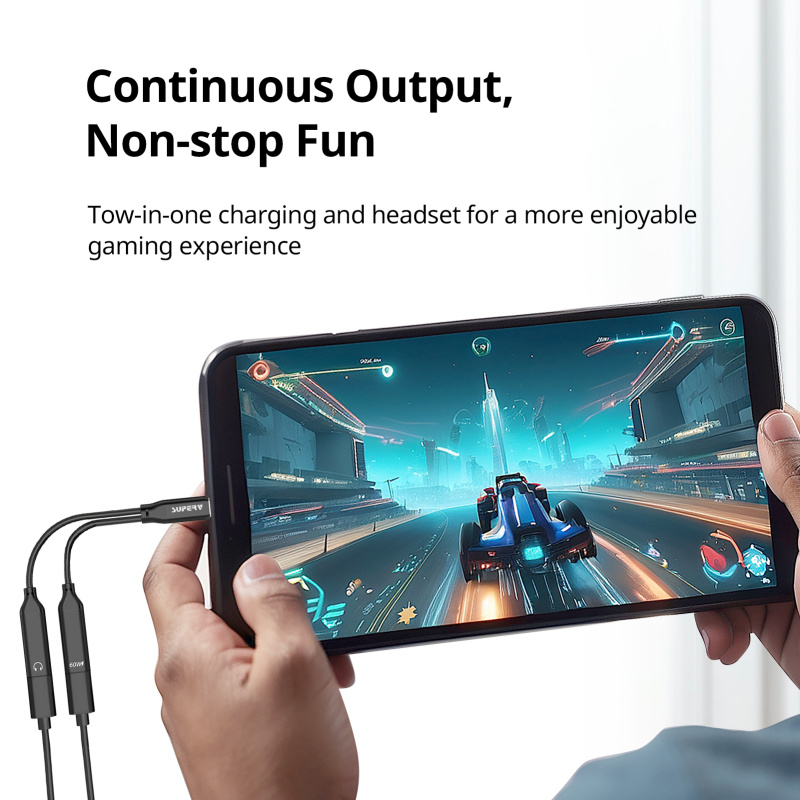 SUPERV CA01 USB-C Adapter Cable 60W 2in1 USB-C Audio + PD Charging Dual Function