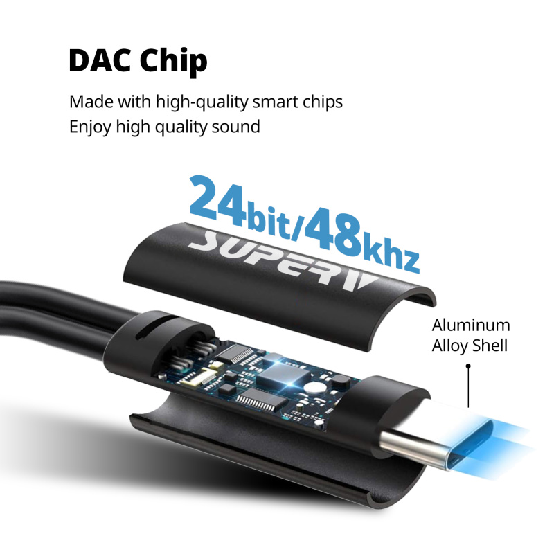 SUPERV CA01 USB-C Adapter Cable 60W 2in1 USB-C Audio + PD Charging Dual Function