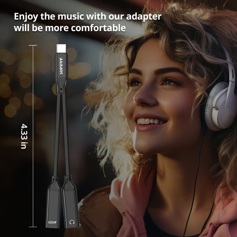 SUPERV CA01 USB-C Adapter Cable 60W 2in1 USB-C Audio + PD Charging Dual Function