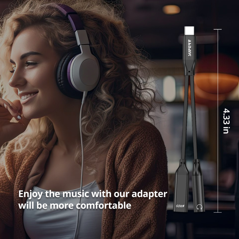 SUPERV CA02 USB-C Adapter Cable 60W 2in1 USB-C + 3.5mm AUX Dual Function