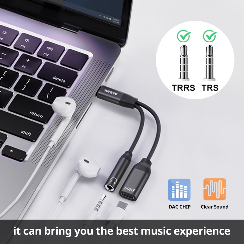 SUPERV CA02 USB-C Adapter Cable 60W 2in1 USB-C + 3.5mm AUX Dual Function