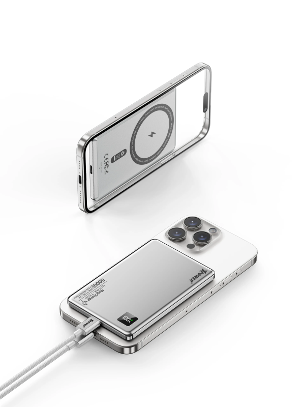 XPower 2合1鋁合金數顯 5000mAh PD3.0+ 磁吸無線外置充電器 M5K