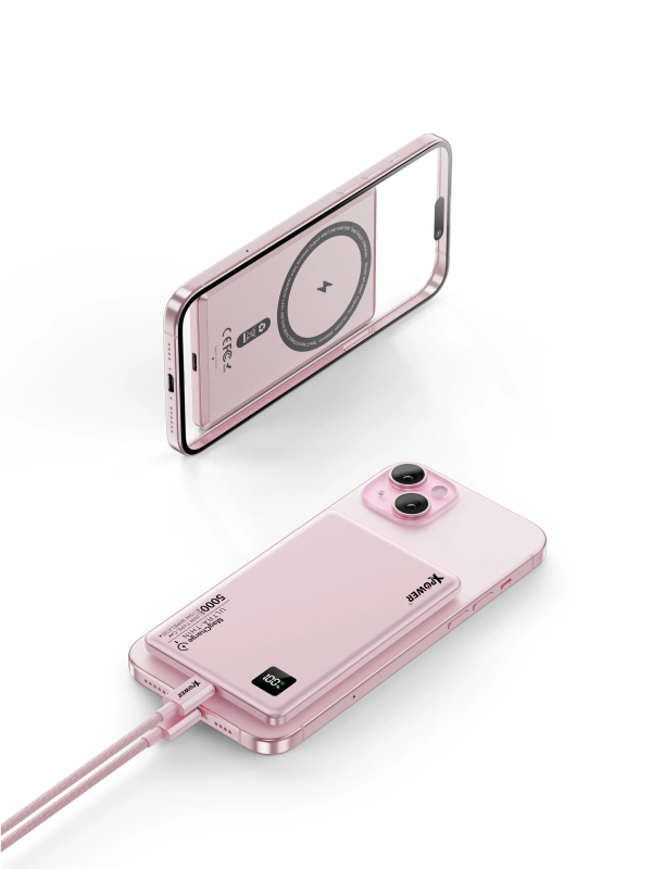 XPower 2合1鋁合金數顯 5000mAh PD3.0+ 磁吸無線外置充電器 M5K