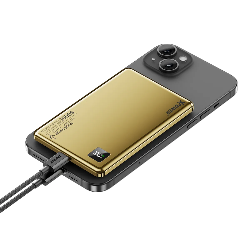 XPower 2合1鋁合金數顯 5000mAh PD3.0+ 磁吸無線外置充電器 M5K