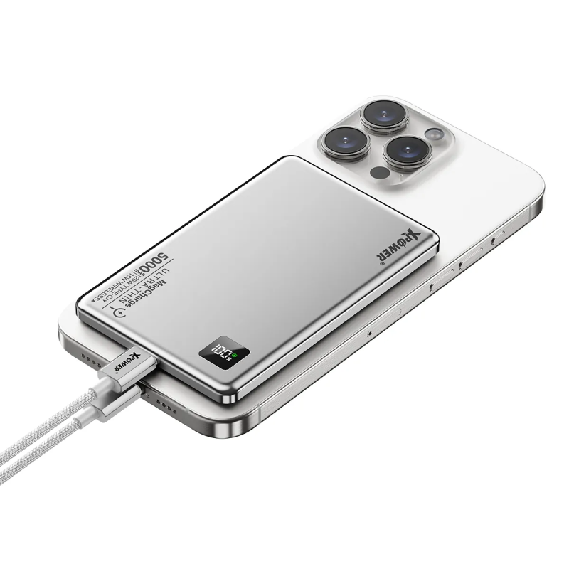 XPower 2合1鋁合金數顯 5000mAh PD3.0+ 磁吸無線外置充電器 M5K