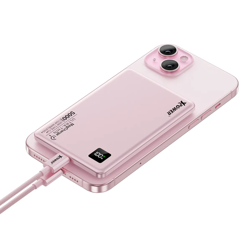 XPower 2合1鋁合金數顯 5000mAh PD3.0+ 磁吸無線外置充電器 M5K