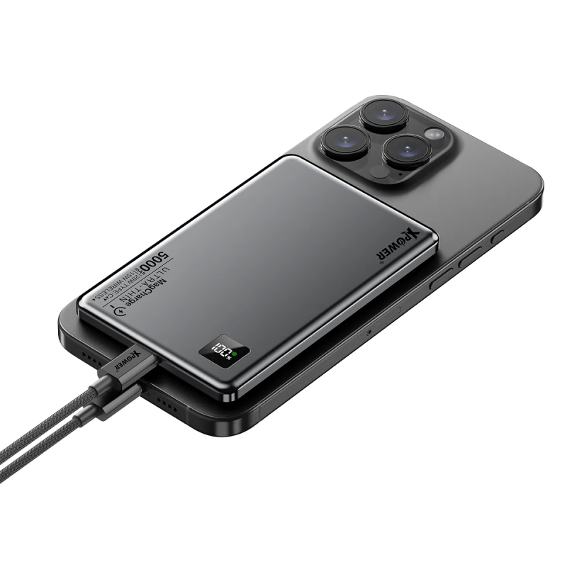 XPower 2合1鋁合金數顯 5000mAh PD3.0+ 磁吸無線外置充電器 M5K