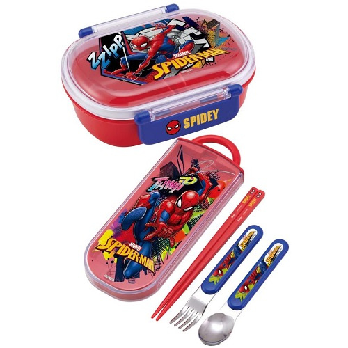 Skater-Marvel蜘蛛俠兒童銀離子 AG+抗菌筷子、叉、勺三件餐具套裝(日本直送&日本製造)