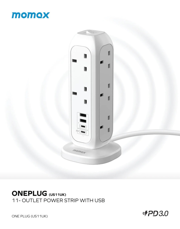 MOMAX ONEPLUG PD20W 2A2C 11位拖板 [US11UK]