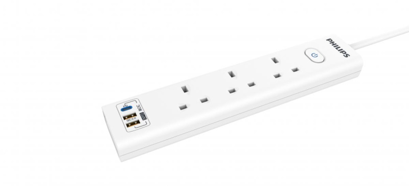 飛利浦  Philips CHP8233WB 三位雙斷路總開關快充USB安全插座｜3位拖板