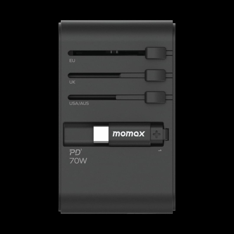Momax 1-World+ 70W GaN 3插口及內置伸縮USB-C充電線旅行插座 UA18
