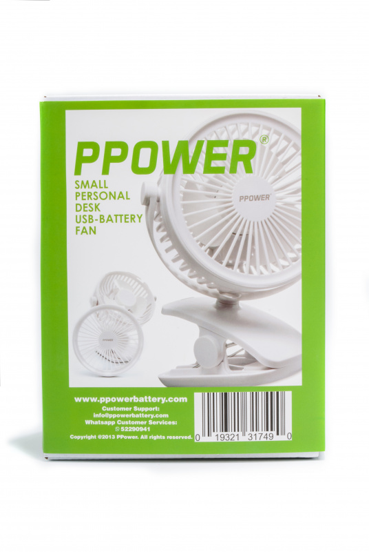 Ppower USB迷你桌上小風扇/嬰兒車風扇/座檯風扇/三調風速可調(白色 1件跟PPOWER 2600mAh 1 粒)