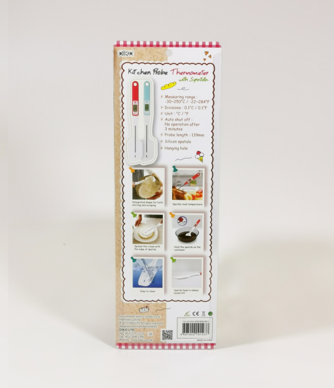 OiKO 二合一探針式溫度計連矽膠刮刀 KC-103-H903 (紅色) #抹刀 #烘焙 #耐熱 #耐高溫 #餐廚 #食品級 #矽膠 #耐熱矽膠 #廚房 #溫度計 #探針式 #電子溫度計 #烘培