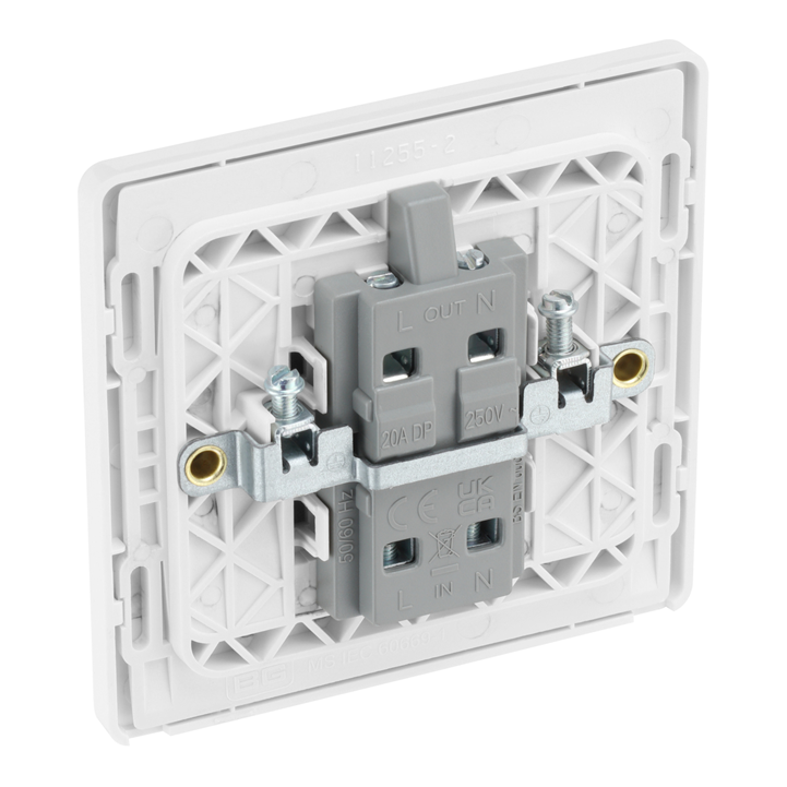 英國 BG British General Evolve PCDCL31WW 20A 雙極開關 單位大按 帶電源指示燈 Pearlescent White 珠光白