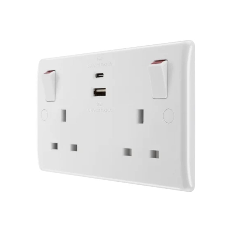 英國 BG British General Nexus 掣面 822UAC45 13A雙位 開關插座 連45W USB A + C 白色