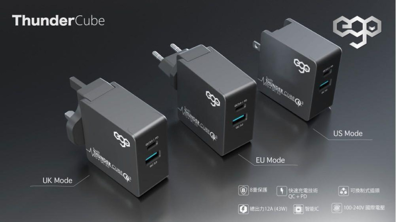 EGO 43w Thunder Cube PD+QC3.0 兩輸出迷你旅行充電器 [QC08]