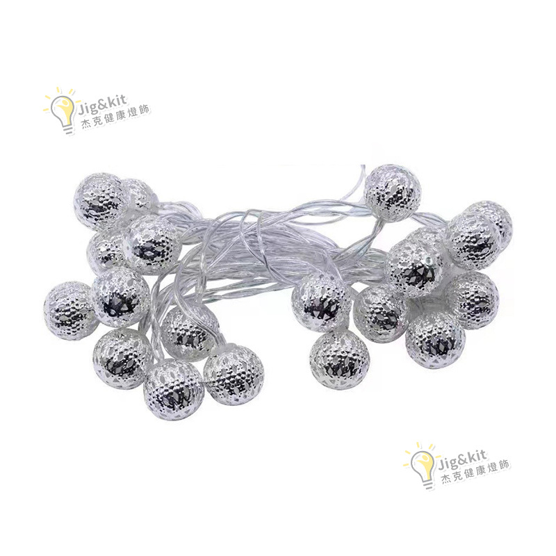 杰克-摩洛哥球燈串丨led鐵藝金屬鏤空圓球燈丨裝飾燈丨銀色球-暖光丨 3米20燈丨USB常亮（3188）