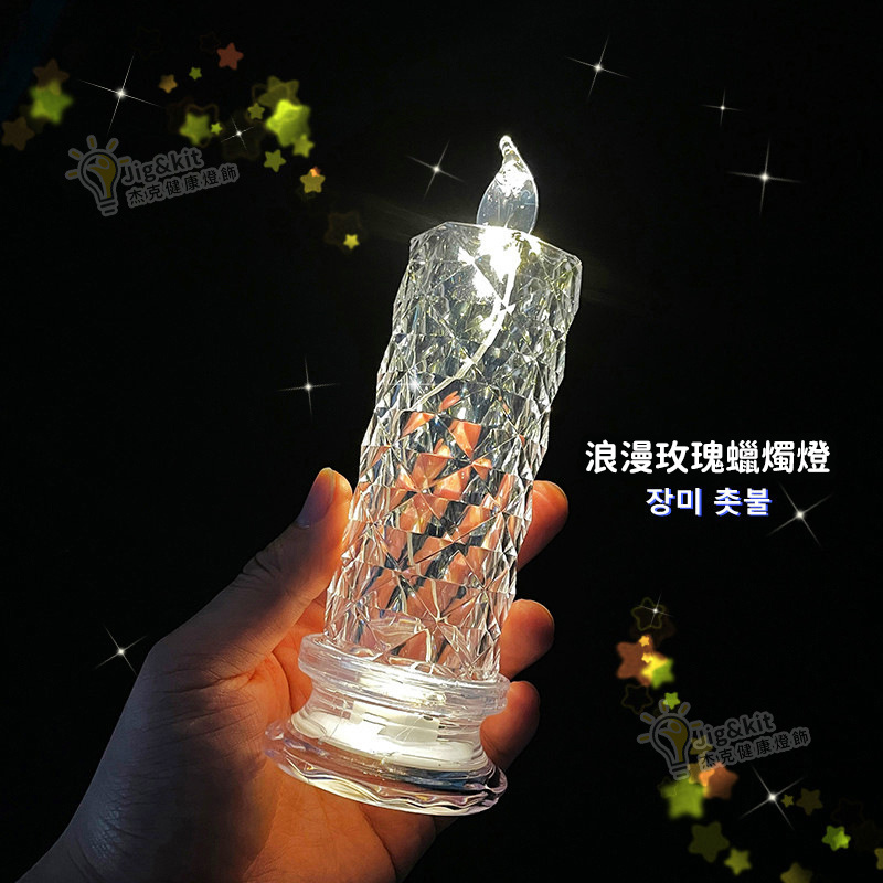 杰克-仿真蠟燭燈丨ins風浪漫裝飾小夜燈丨學生宿舍用發光桌面擺件丨玫瑰花瓣蠟燭燈丨帶底座+10顆電池（3191）