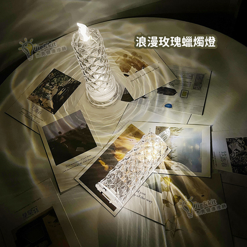杰克-仿真蠟燭燈丨ins風浪漫裝飾小夜燈丨學生宿舍用發光桌面擺件丨玫瑰花瓣蠟燭燈丨帶底座+10顆電池（3191）
