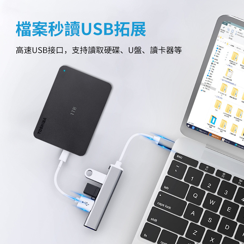 杰克-Type-C一拖四丨USB3.0拓展塢轉接線頭丨MAC book手機四合一轉換器丨OTG - type-c轉USB（2115）