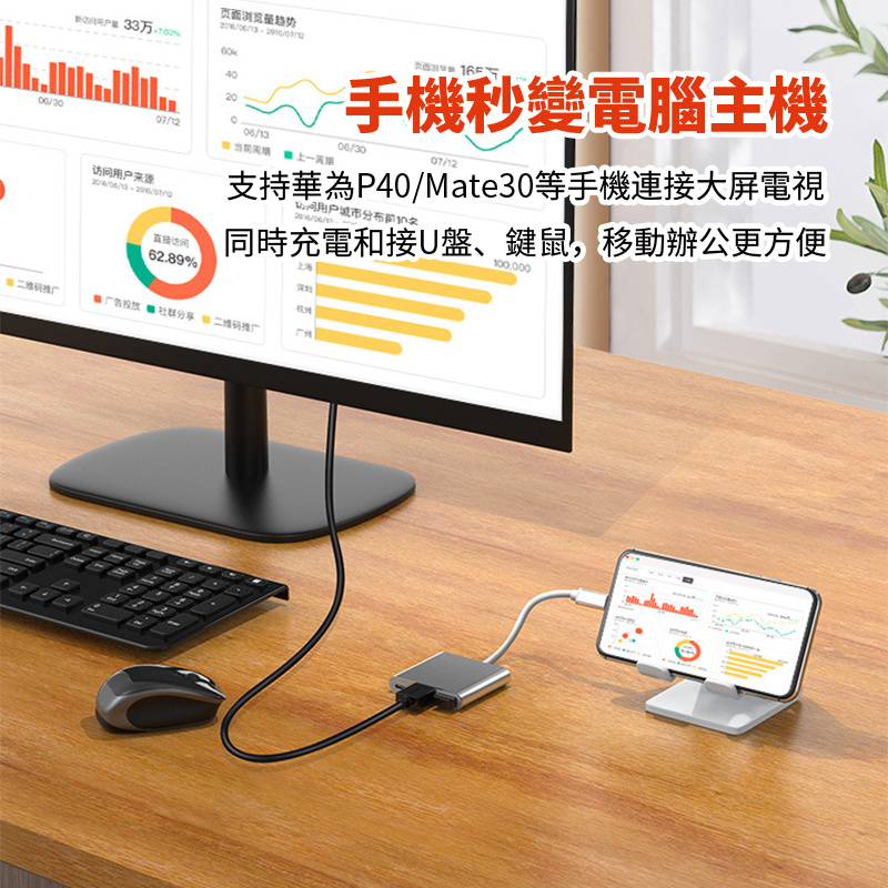 杰克-Type-c鋁合金擴展塢丨3.0USB分線器丨百兆網口集線器丨HUB電腦拓展塢 丨 3合1銀色（2117）