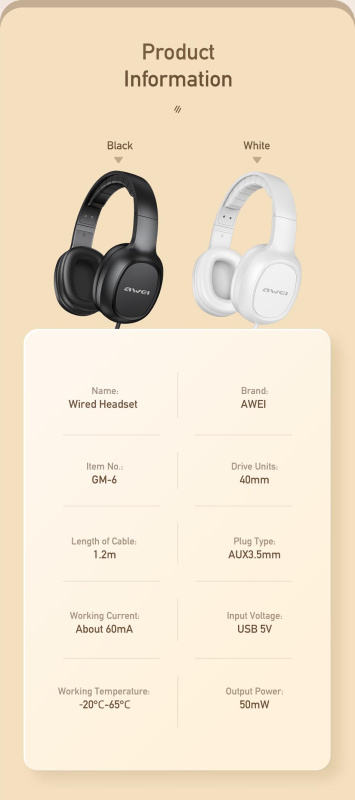 AWEI丨 GM-6 頭戴式電競有線耳機丨頭戴式耳機丨高清音質（2124）