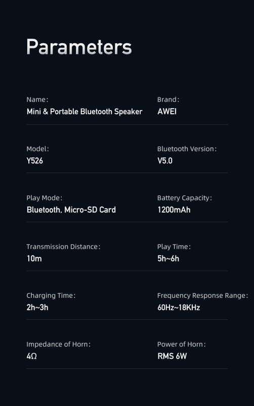 AWEI-Y526 可攜式戶外迷你藍牙音箱丨外出攜帶音箱丨黑色（2125）