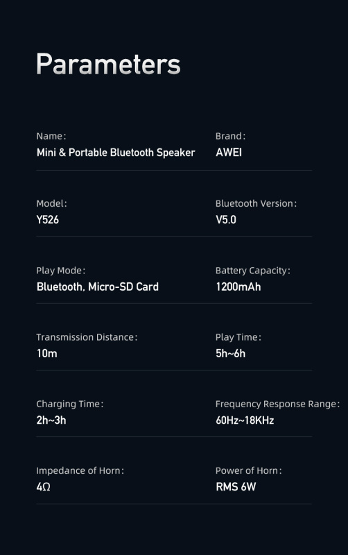 AWEI-Y526 可攜式戶外迷你藍牙音箱丨外出攜帶音箱丨黑色（2125）