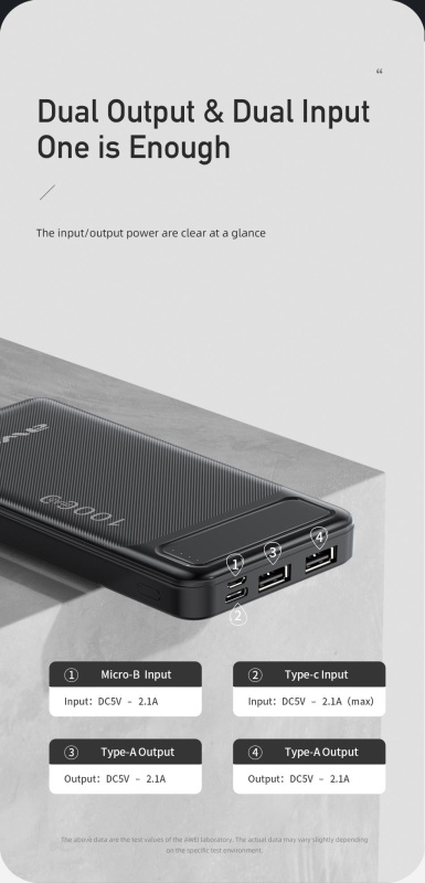 AWEI-10000mAh 移動電源丨雙USB 2.1A 輸出丨流動電源 丨充電寶尿袋丨iPhone Samsung 華為 小米 快叉 流動充電器 （2126）