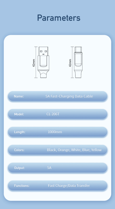 AWEI-CL-206T 丨5A智能快充數據線丨 USB to Type-C充電線 丨Type-C數據線丨1米 黑色（2127）