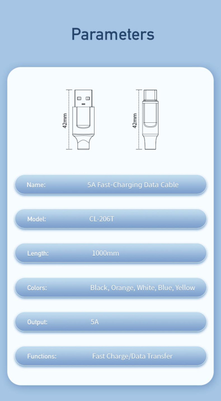 AWEI-CL-206T 丨5A智能快充數據線丨 USB to Type-C充電線 丨Type-C數據線丨1米 黑色（2127）