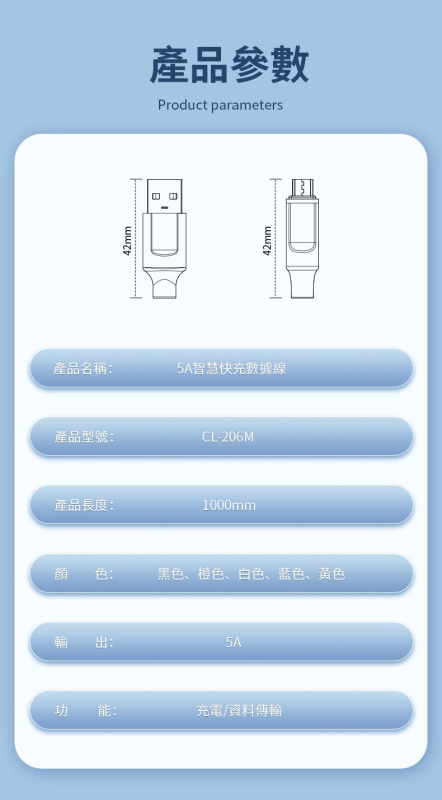 AWEI-206M丨5A智能快充數據線丨 USB to Micro充電線丨 Micro數據線丨1米 黑色（2129）