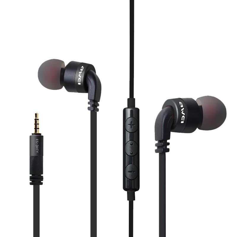 AWEI-ES-30TY 有線耳機丨入耳式丨低音丨有MIC丨環保線材丨聽歌打電話丨黑色 （2135）
