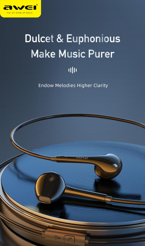 AWEI-PC-7 &nbsp;黑色 &nbsp;有線耳機丨3.5mm AUX Plug 帶麥克風丨 可通話 丨線控 1.2m 丨便攜輕巧丨半入耳式立體聲耳塞（2136）