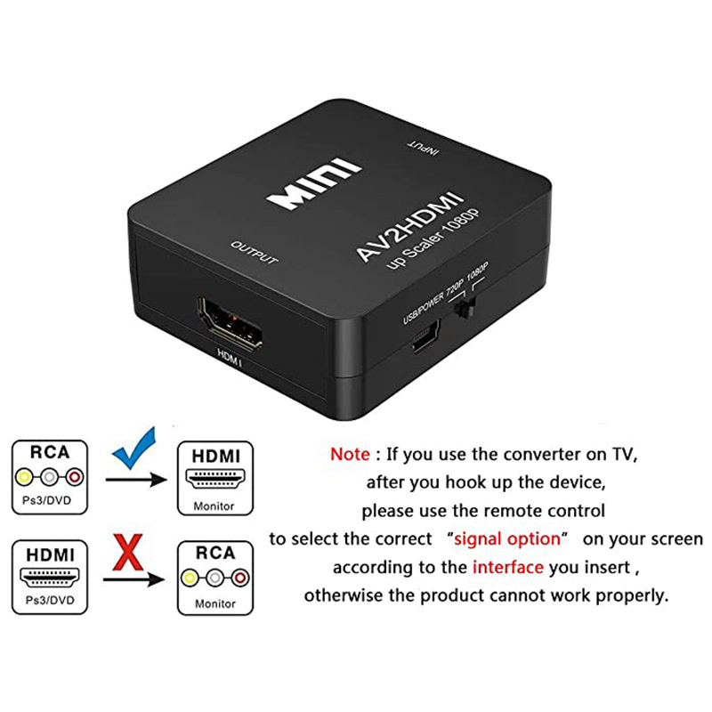 杰克-av轉hdmi小白盒切換器丨RCA轉HDMI機頂盒轉電視顯示器 丨適配器丨轉換器丨黑色（2112）
