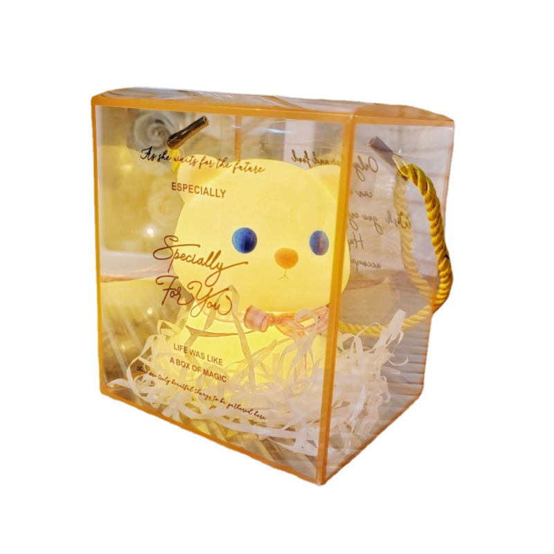 杰克-可愛貓小夜燈 丨卡通發光玩具 丨兒童萌可愛小禮品 丨nini貓-白/粉+方盒/拉菲草（1108）