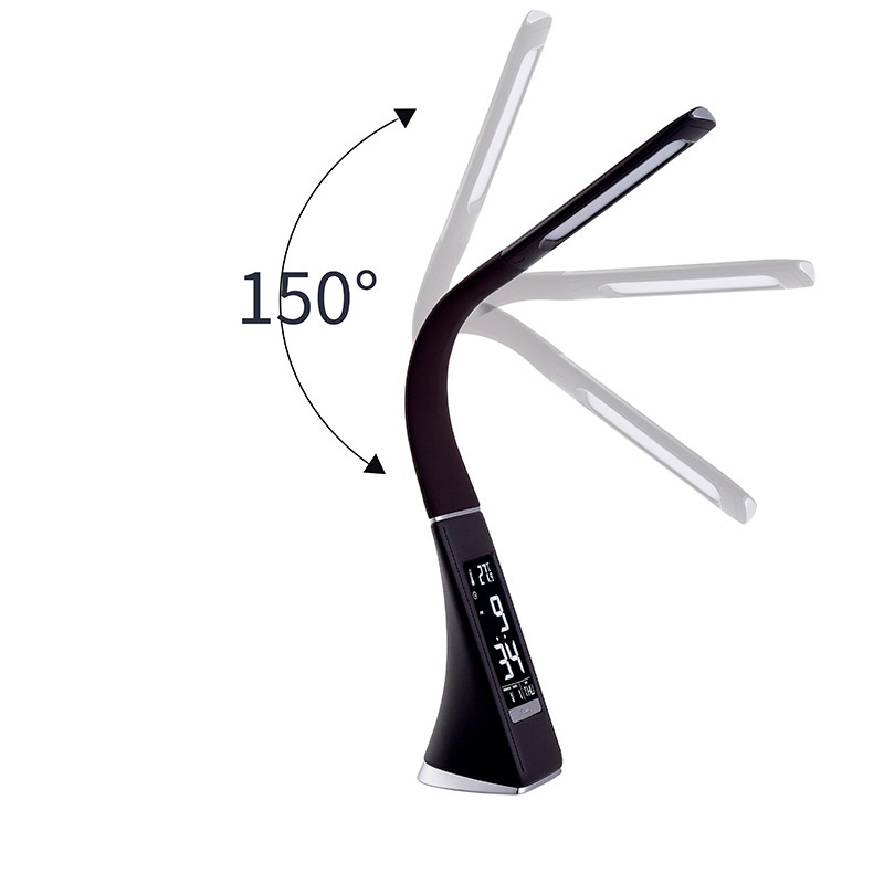 杰克-LED萬年曆護眼臺燈丨 學習閱讀書桌燈丨學生辦公臥室夜燈丨鬧鈴臺燈- 黑色（不帶插頭）(1111)