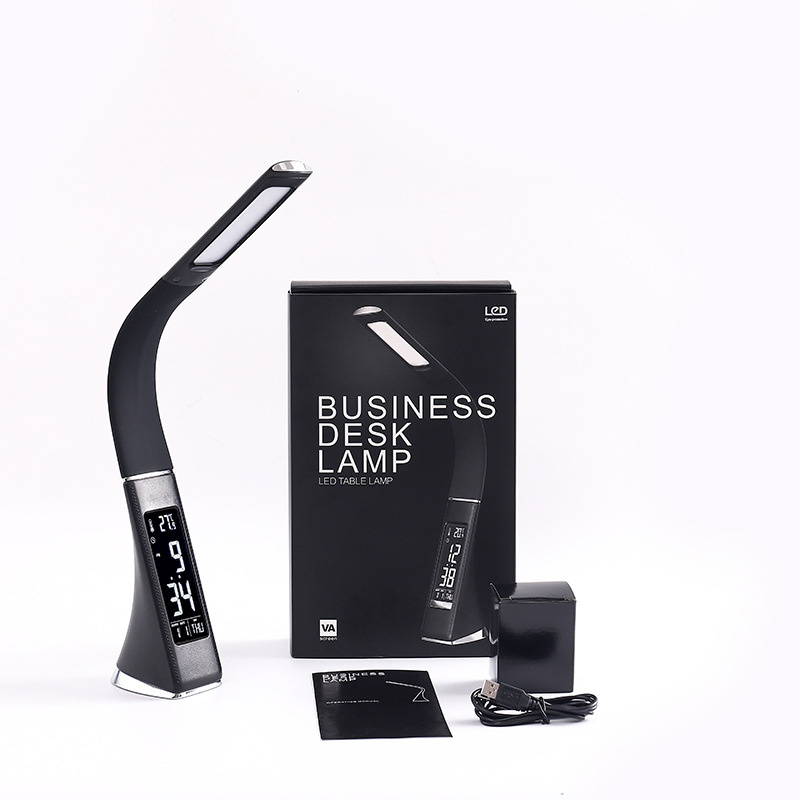 杰克-LED萬年曆護眼臺燈丨 學習閱讀書桌燈丨學生辦公臥室夜燈丨鬧鈴臺燈- 黑色（不帶插頭）(1111)