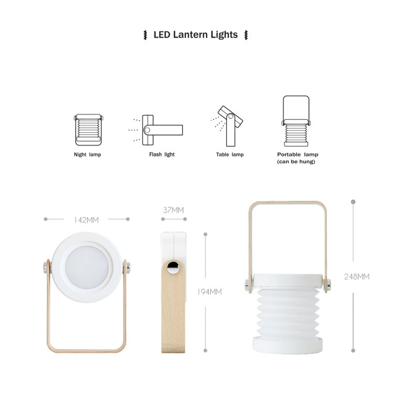 杰克-伸縮燈籠夜燈丨臥室USB充電燈丨兒童護眼閱讀LED折疊觸摸臺燈 - 白色（1117）