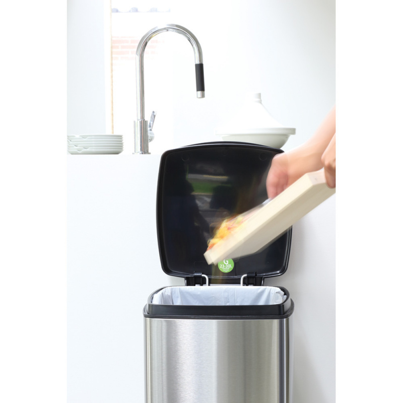 比利時製 Brabantia™ - 靜音長方形腳踏桶 25L 塑膠內桶 無印砂鋼