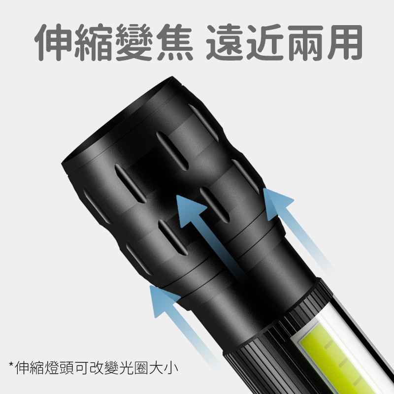 杰克-LED強光應急手電筒 | USB充電帶側燈 | 變焦迷你手電筒 | 照明手電（1136）
