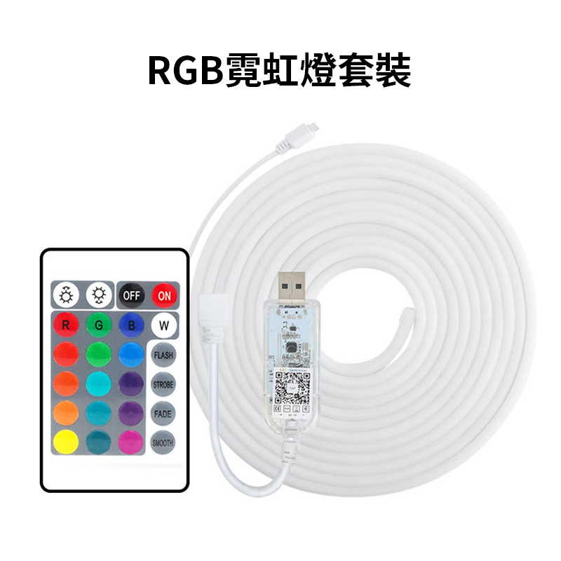 杰克-led霓虹燈丨柔性軟燈條丨5v低壓七彩變色戶外防水露營裝飾丨rgb燈帶套裝丨RGB霓虹燈套裝+USB控制器1米（3107）