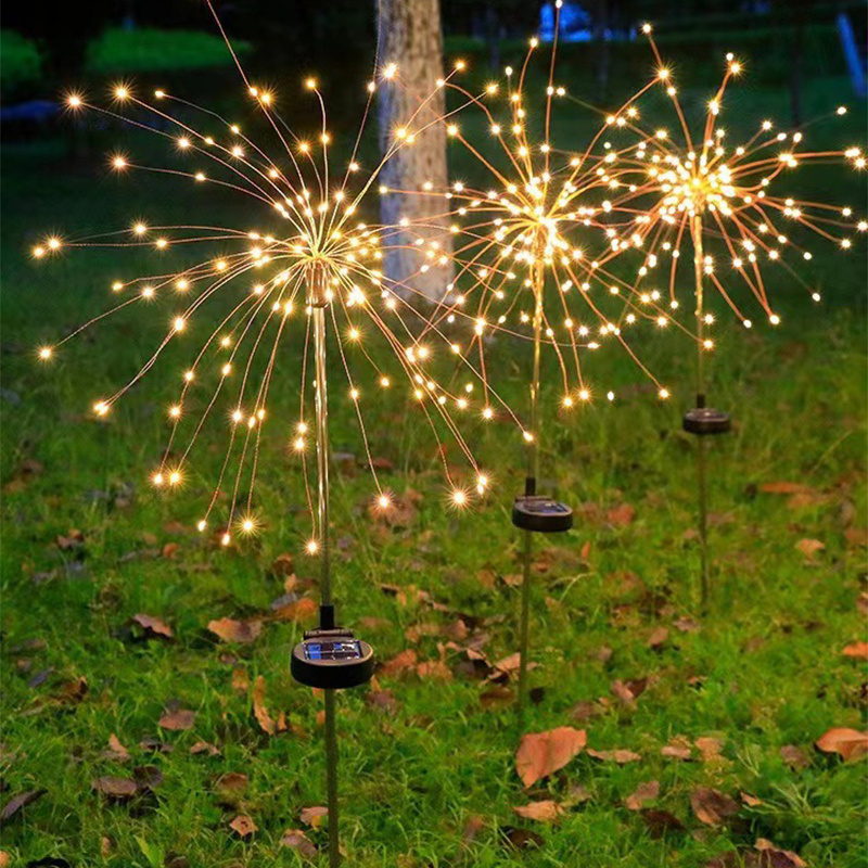 杰克-太陽能充電裝飾燈煙花燈丨聖誕節日led彩燈銅線燈戶外庭院 丨暖白煙花燈 8模式150燈丨3*50燈（3111）