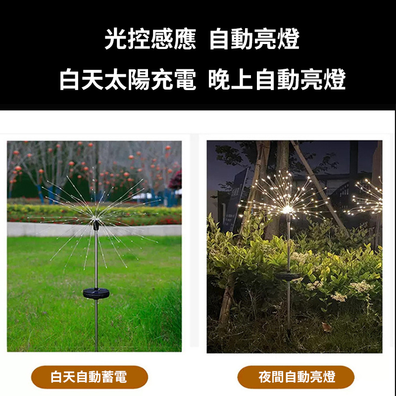 杰克-太陽能充電裝飾燈煙花燈丨聖誕節日led彩燈銅線燈戶外庭院 丨暖白煙花燈 8模式150燈丨3*50燈（3111）