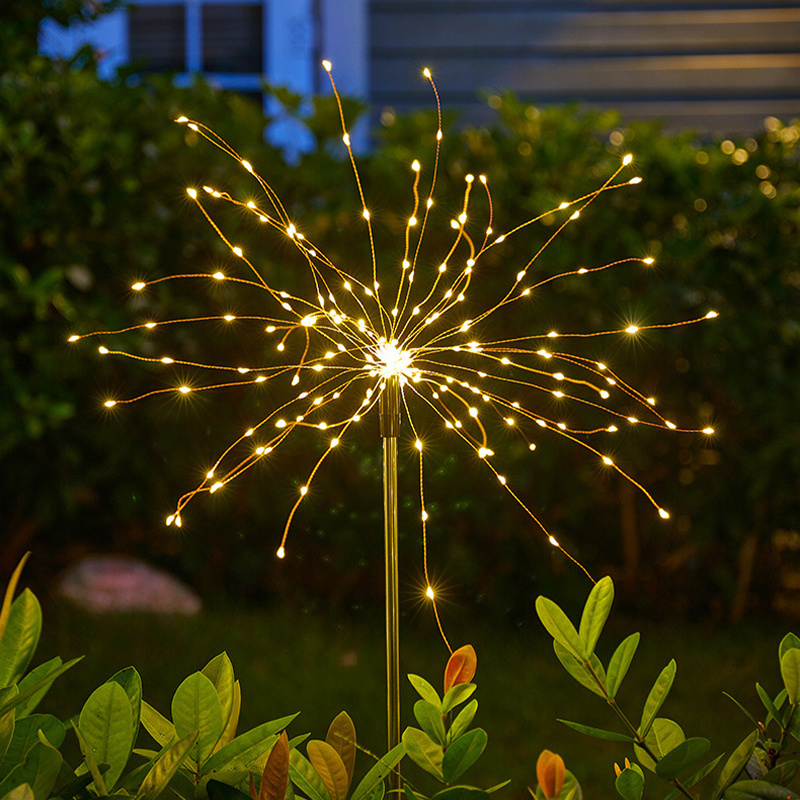 杰克-太陽能充電裝飾燈煙花燈丨聖誕節日led彩燈銅線燈戶外庭院 丨暖白煙花燈 8模式150燈丨3*50燈（3111）