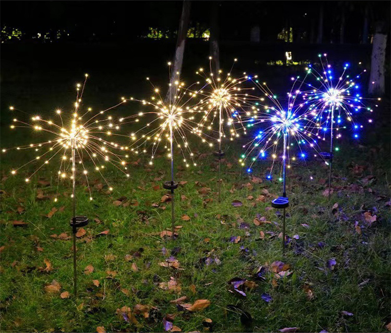 杰克-太陽能充電裝飾燈煙花燈丨聖誕節日led彩燈銅線燈戶外庭院 丨暖白煙花燈 8模式150燈丨3*50燈（3111）
