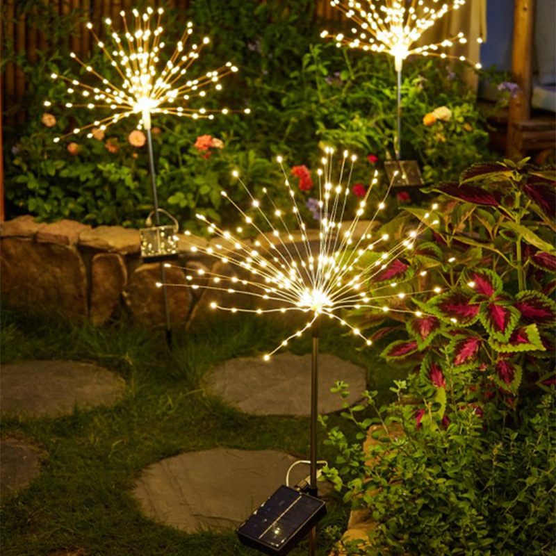 杰克-太陽能充電裝飾燈煙花燈丨聖誕節日led彩燈銅線燈戶外庭院 丨暖白煙花燈 8模式150燈丨3*50燈（3111）