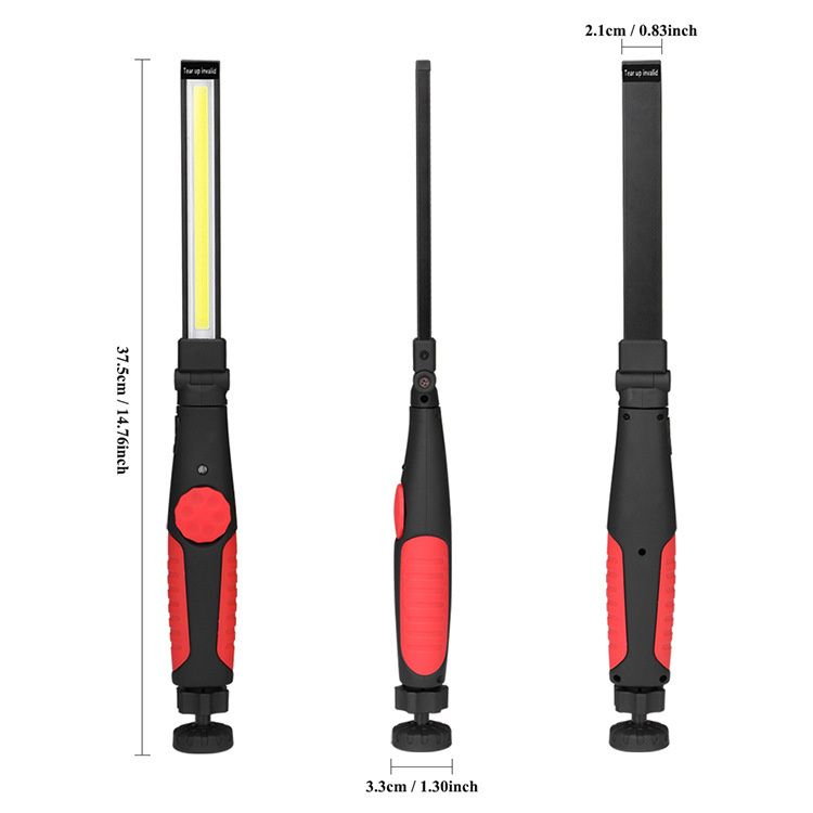 杰克-戶外野營COB工作燈丨USB充電汽車檢修燈丨多功能led折疊帶磁鐵工作燈 丨 紅色-180度折疊（1143）