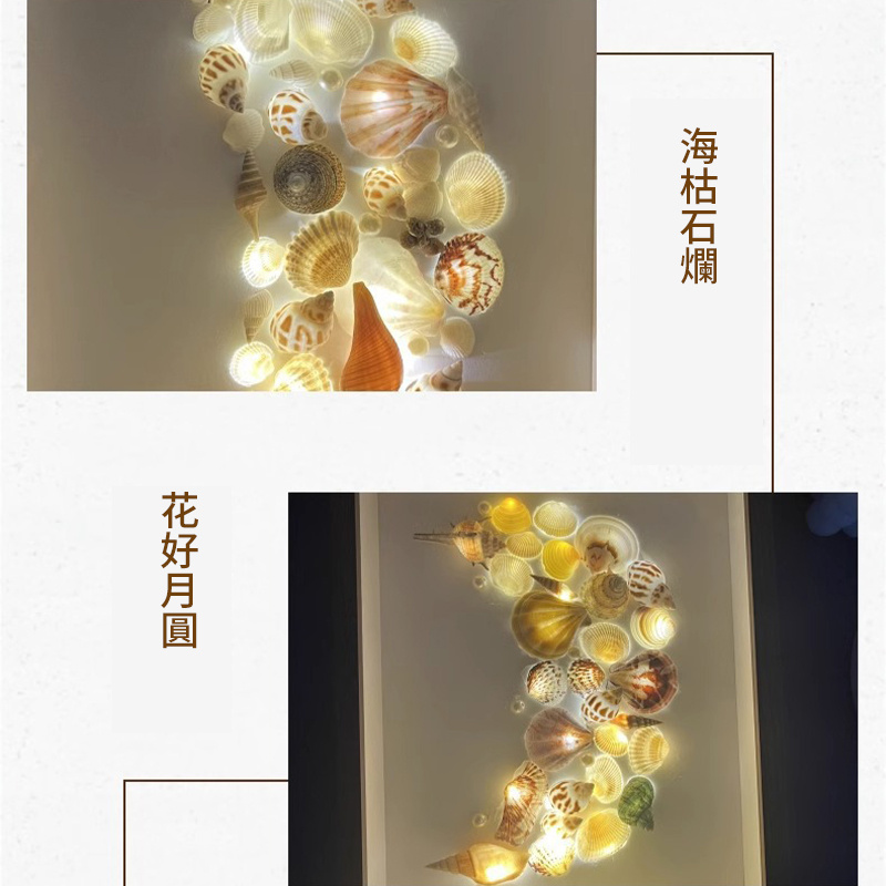 杰克-貝殼燈光畫丨情人節禮物桌面擺件 丨diy貝殼相框小夜燈 丨鯨魚款貝殼相框小夜燈全套材料包（3118）