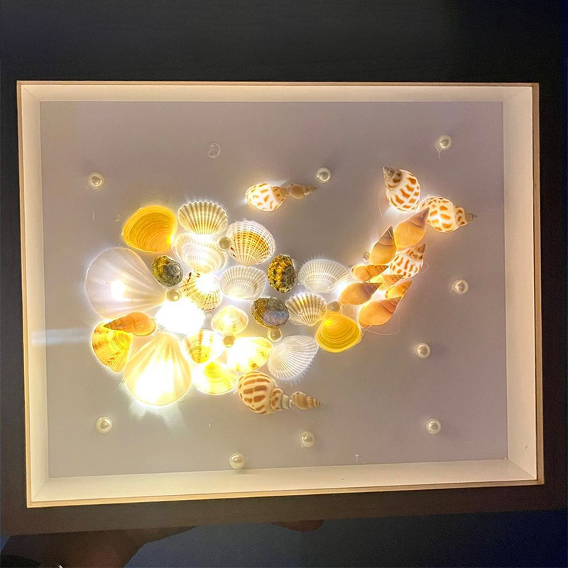 杰克-貝殼燈光畫丨情人節禮物桌面擺件 丨diy貝殼相框小夜燈 丨鯨魚款貝殼相框小夜燈全套材料包（3118）